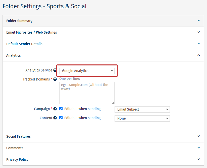 Google Analytics Settings