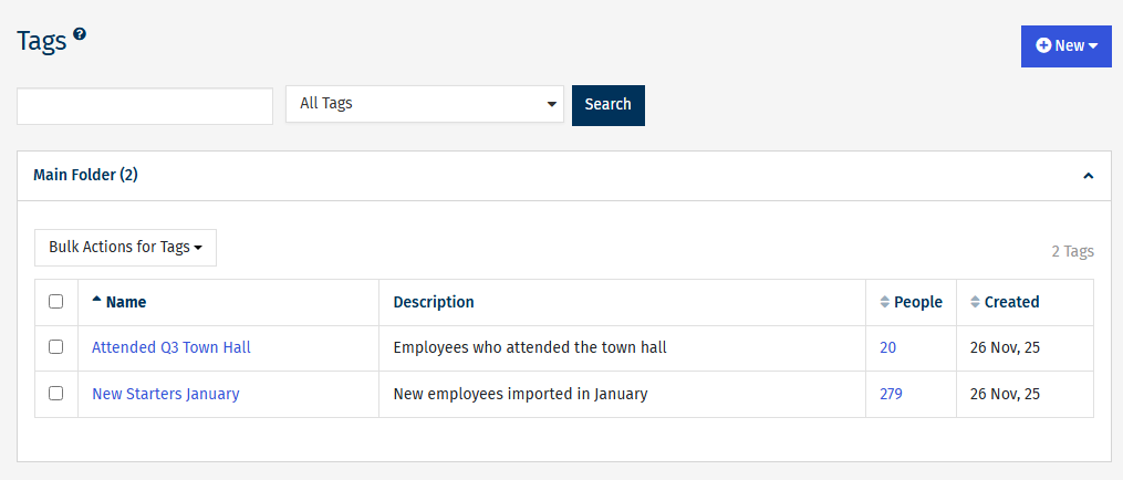Enterprise People Tags Screen